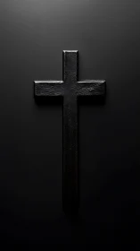 Black cross on dark minimalist background in moody light.