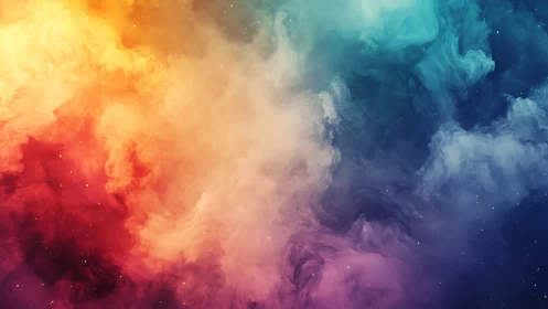Vibrant multicolor nebula cloud with soft swirling gradients.