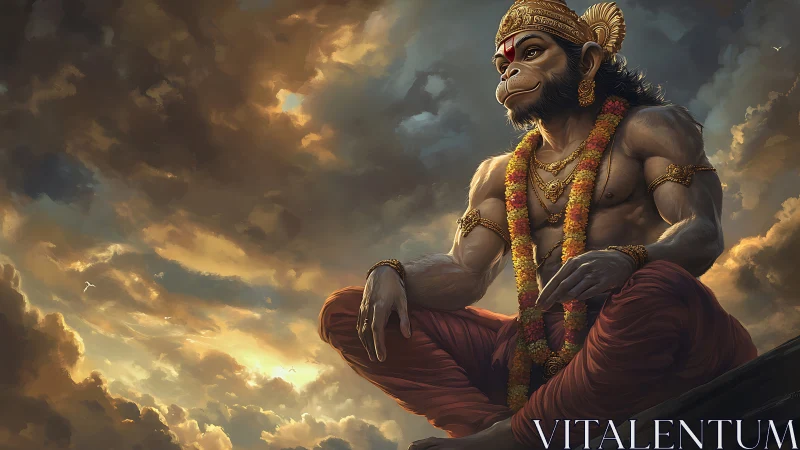 Sky-tinted serenity of a divine monkey warrior at dusk.