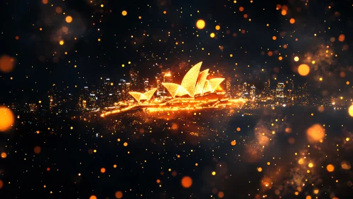 Glittering opera sails ignite a luminous Sydney nightscape.