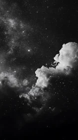 Monochrome night sky merges dense stars and storm cloud.