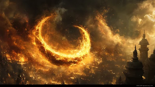 Fiery Dragon's Breathe Ignites Ancient Temple Spires