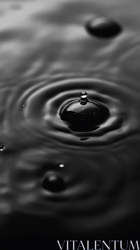 Monochrome liquid surface with central droplet impact pattern.