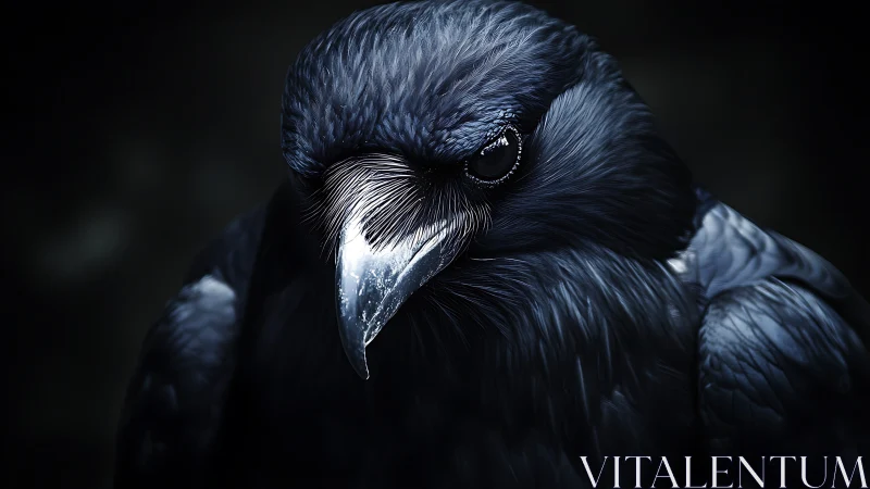 Intense Close-Up Portrait of a Raven in Dramatic Lighting.