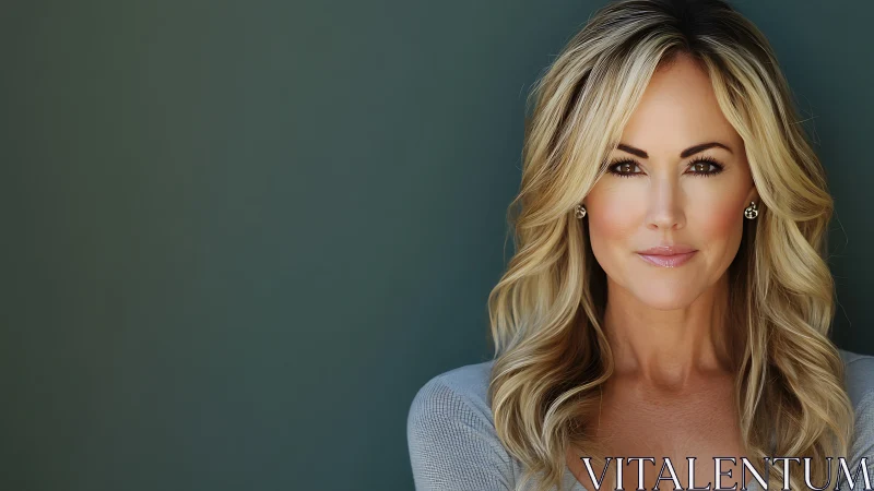 Confident blonde woman in modern portrait with soft lighting.