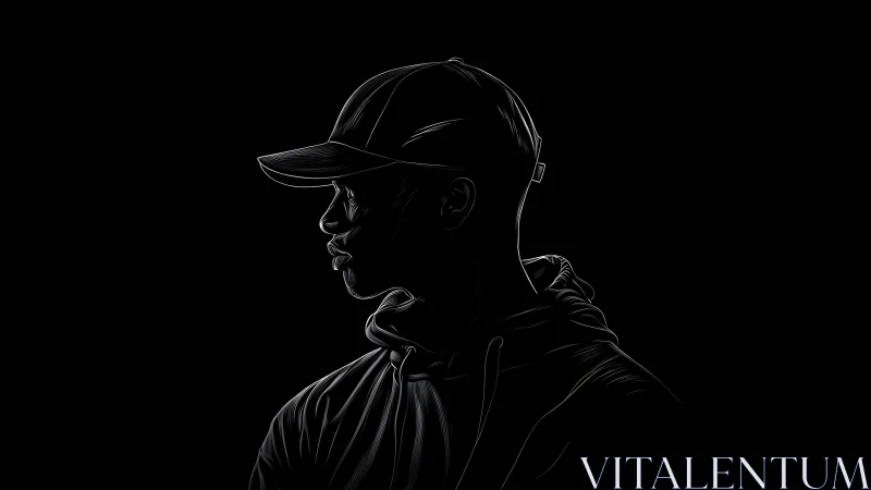 Side-lit hoodie silhouette listens quietly to the dark