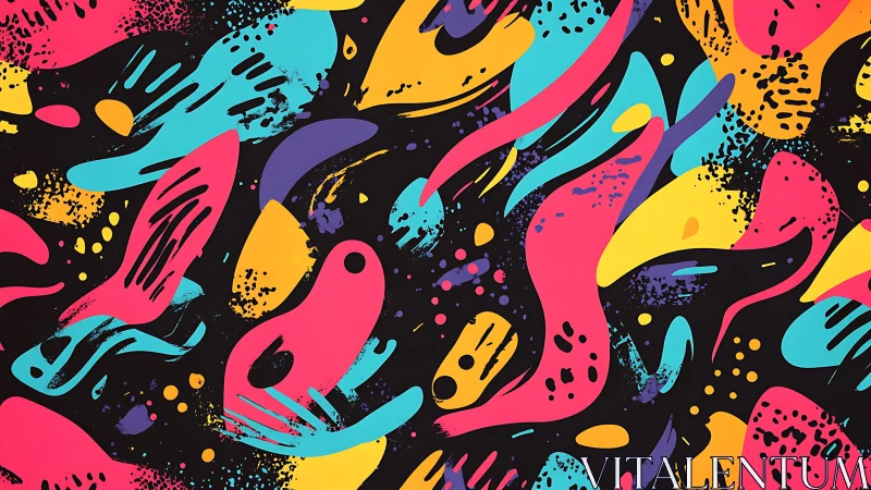 Neo-pop abstract splash composition with fluid neon forms.