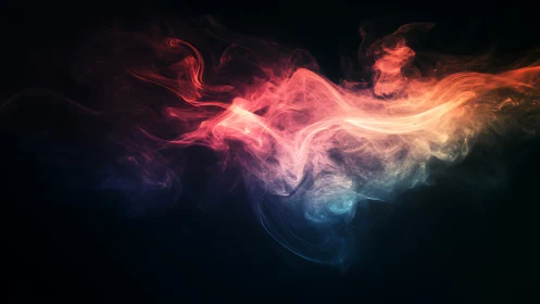 Colored smoke wave forms bright horizontal streak on black