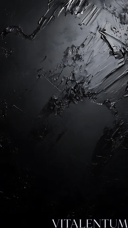 Dark textured surface shows angular ridges and glossy planes