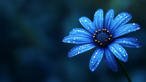 Blue Daisy with Dewdrops: Macro Nature Photography.