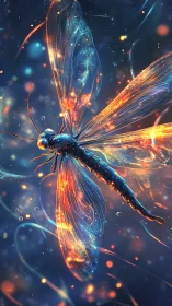 Iridescent dragonfly rendered in luminous digital colors.