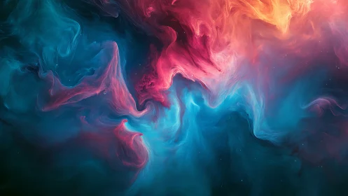 Nebular color flows in vibrant cyan, magenta and gold clouds.