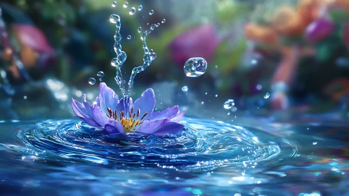 Gentle water lily welcomes playful droplets in bright color