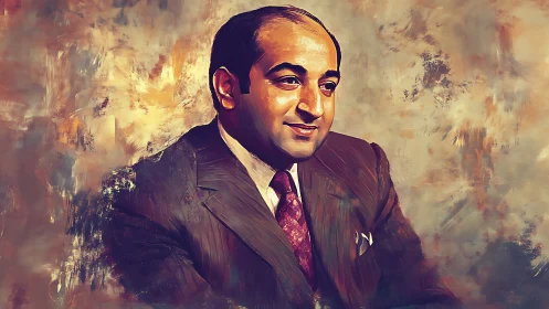 Portrait of man in suit against textured abstract background.