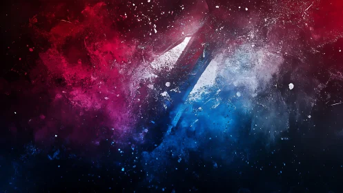 Abstract cosmic slash in red and blue nebula dust field.