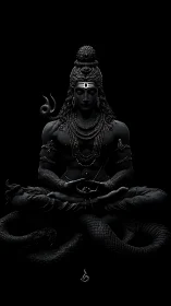 Divine meditative figure emerges from deep shadowed darkness.