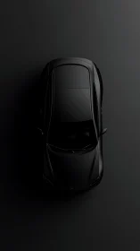 Black sedan top view on dark background in minimal light.