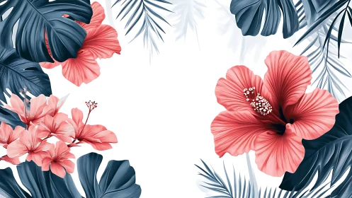 Tropical Blooms Dance Among Deep Blue Foliage