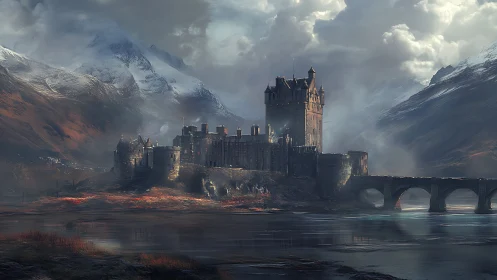 Storm-kissed mountain stronghold guarding a haunted bridge.