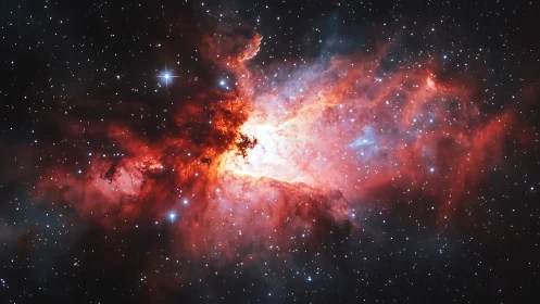 Ionized hydrogen nebula with turbulent emission filaments resolved.