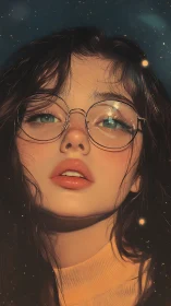 Digital portrait close-up with luminous bokeh and soft focus.