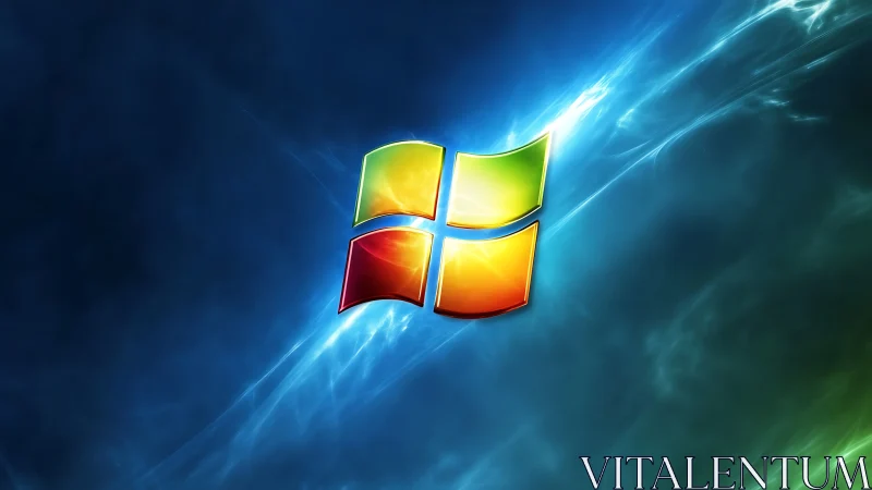 Glowing window drifts through an electric nebula of blue light