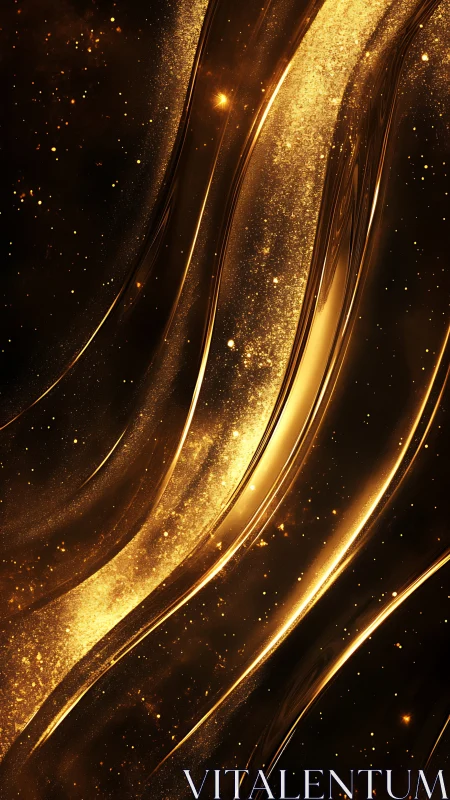 Gold liquid wave abstraction with luminous particle streams.