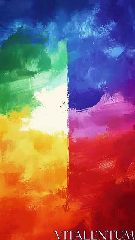 Vertical abstract spectrum divides bold color quadrants