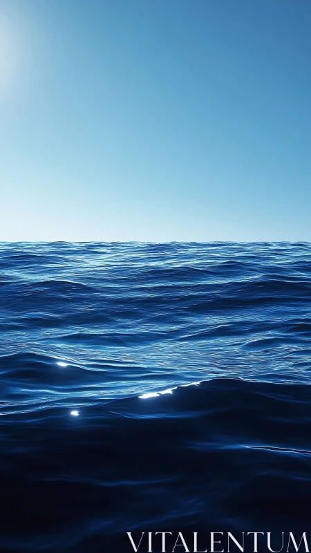Sunlit ocean horizon captures calm blue surface