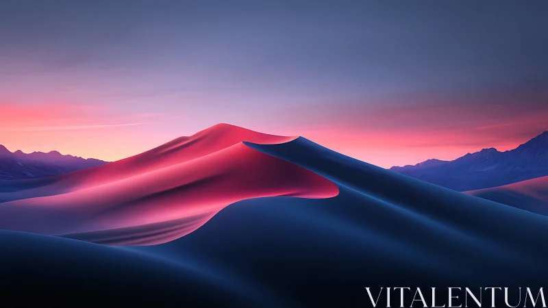 Sunset light on smooth desert dunes under clear sky.