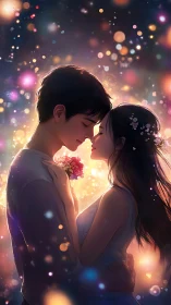 Luminous Couple Embraced in Golden Bokeh Light.