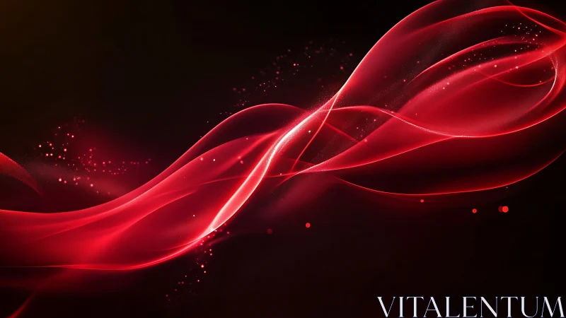 Luminous red energy waves twist through a dark void.