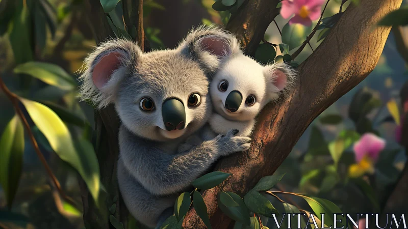 Koala cuddlekeepers guard a sun-dappled eucalyptus hideaway