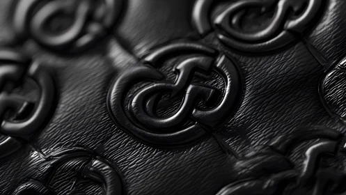 Embossed black leather with interlocking monogram pattern, luxury style.