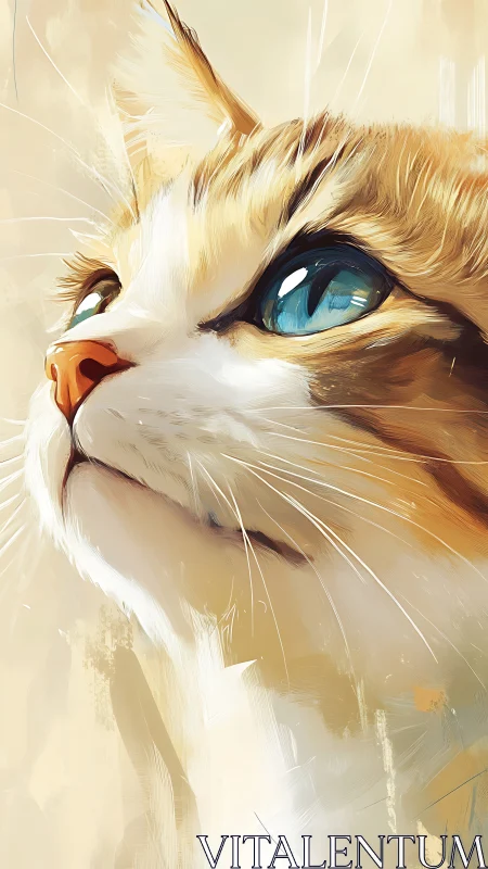 Luminous Gaze: Illustrated Portrait of Golden-Eyed Feline.