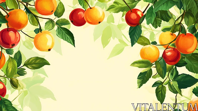 Sunlit citrus branches frame a bright, inviting background