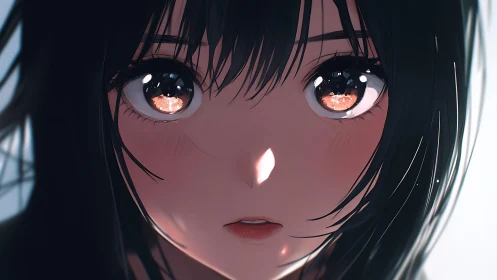 Close-up anime portrait with luminous reflective eyes.