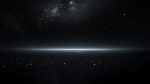 Distant galactic horizon over dark space with starfield.