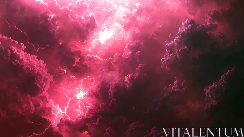 Electric crimson storm clouds ignite a dramatic night sky.