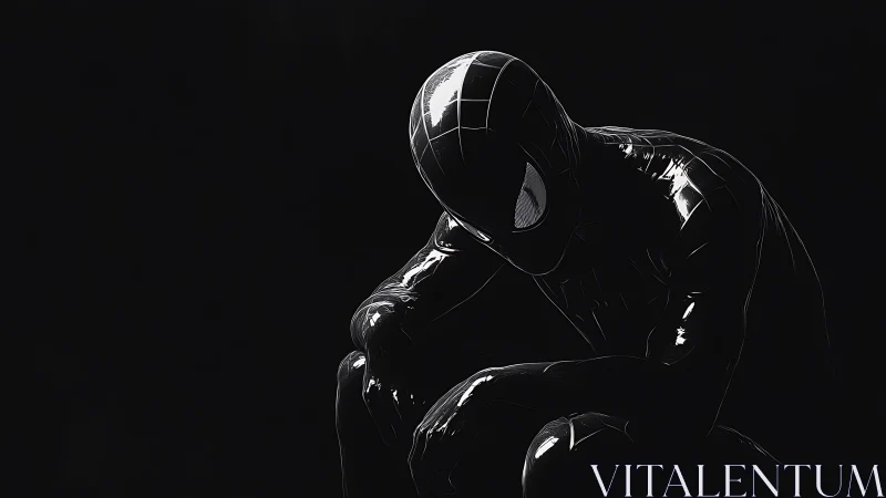 Brooding black-suited hero sinks into shadow-slick silence