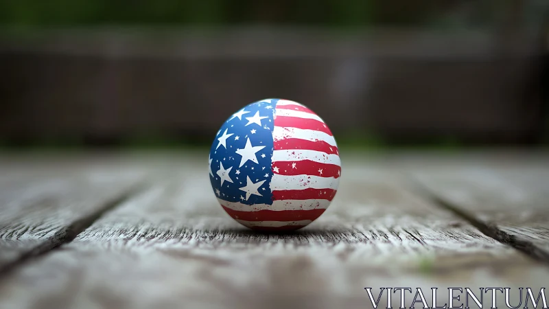 Patriotic egg rests on weathered wood in soft focus calm
