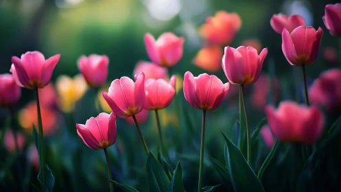Pink Tulips in Soft Focus Field Display Luminous Depth of Field.