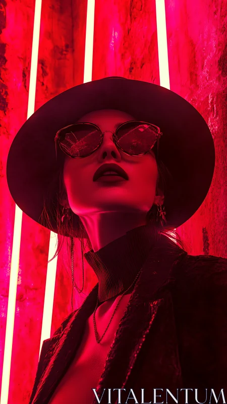 Neon lit style icon bathed in bold electric pink glow.