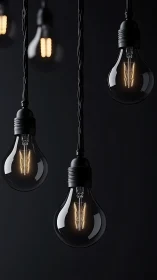 Suspended filament bulbs in low-key industrial lighting study.