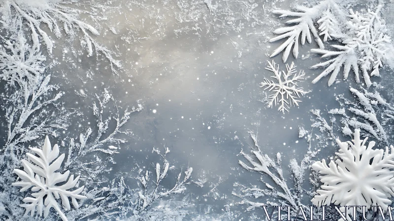 Frosted snowflakes edge cold winter background with icy haze