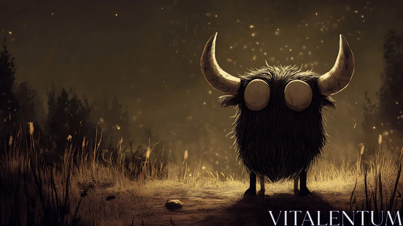 Gentle horned forest creature gazes into a glowing twilight