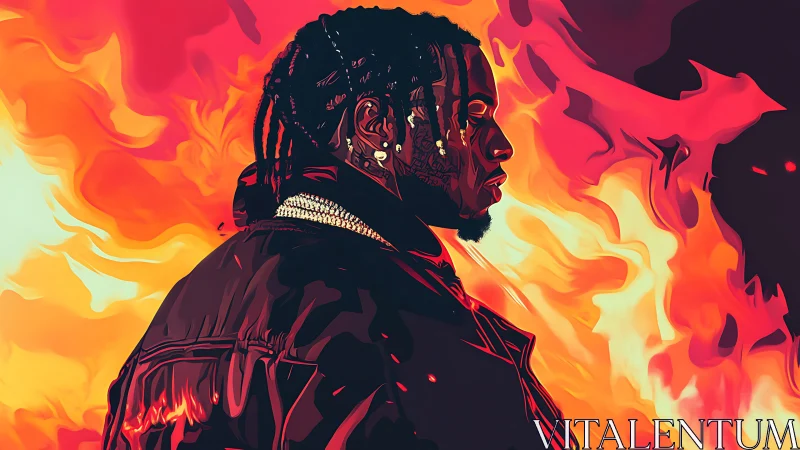 Bold Portrait Glowing Against Dramatic Flames