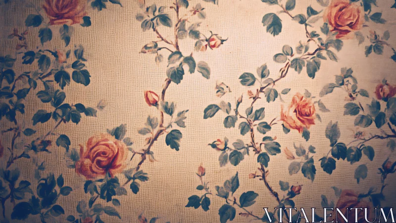 Vintage rose floral wallpaper with textured pastel vines.