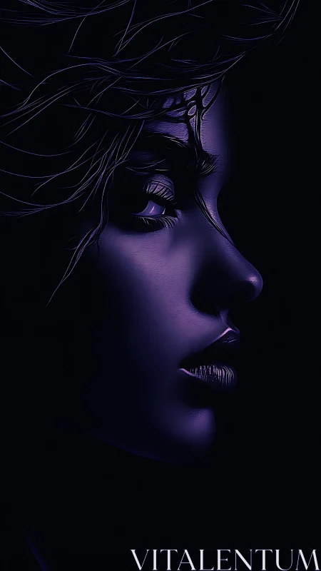Side-lit violet portrait isolates facial relief with neon edges