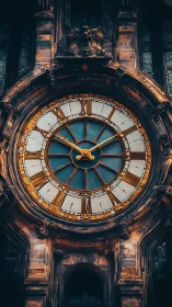 Large ornate clock face on historic stone building facade.